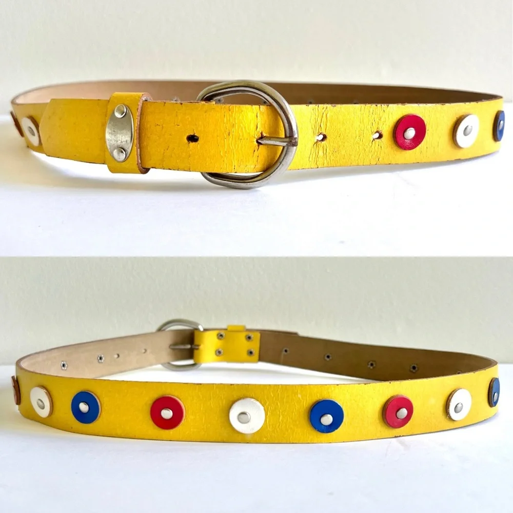 80s Yellow Leather Belt S/M